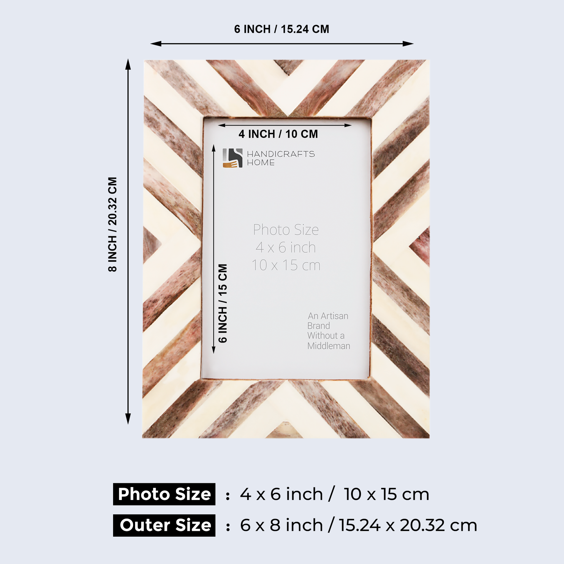 Brown White Chevron Bone Inlay Picture Frame 4x6, 1.25" Border Width