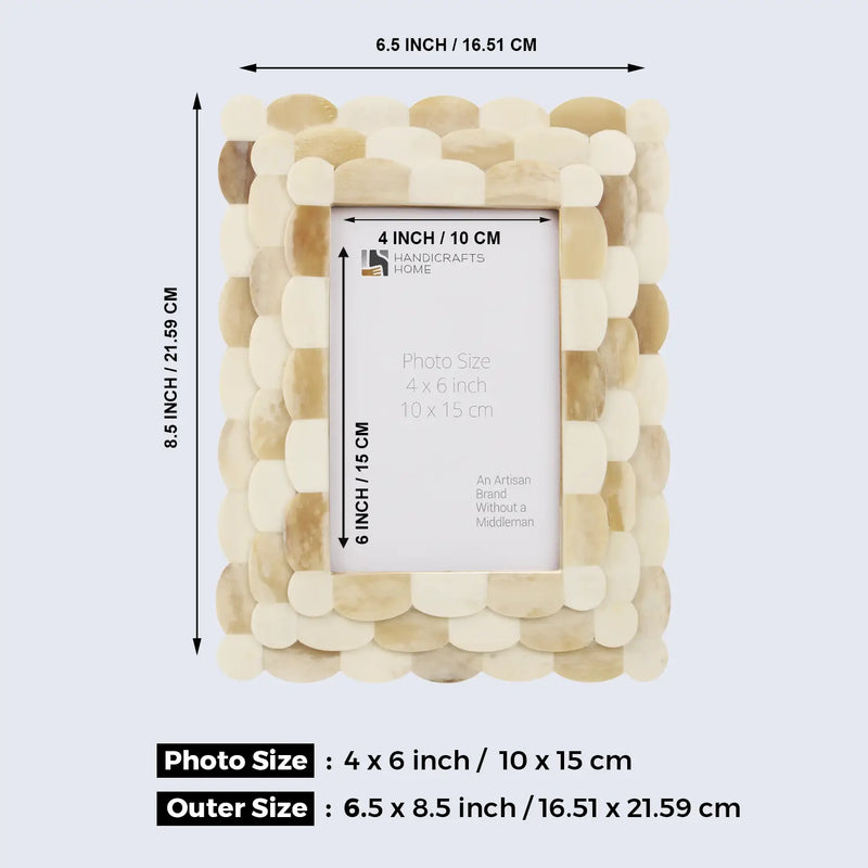 Size Chart for Picture Frame Scalloped Arts Collection Bone Inlay Ivory 4x6