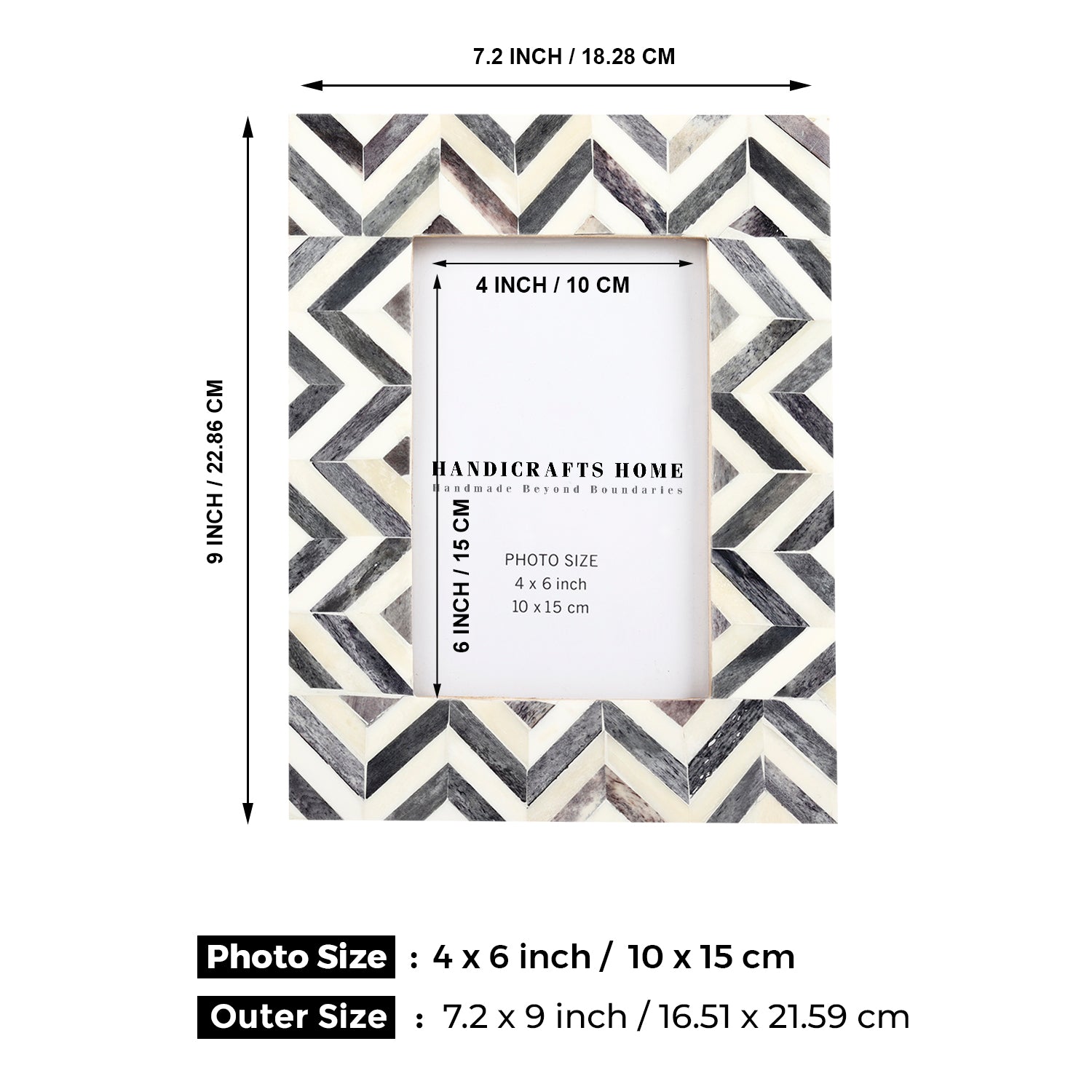 Picture Frame Zigzag Herringbone Collection Bone Inlay Grey – 4x6"