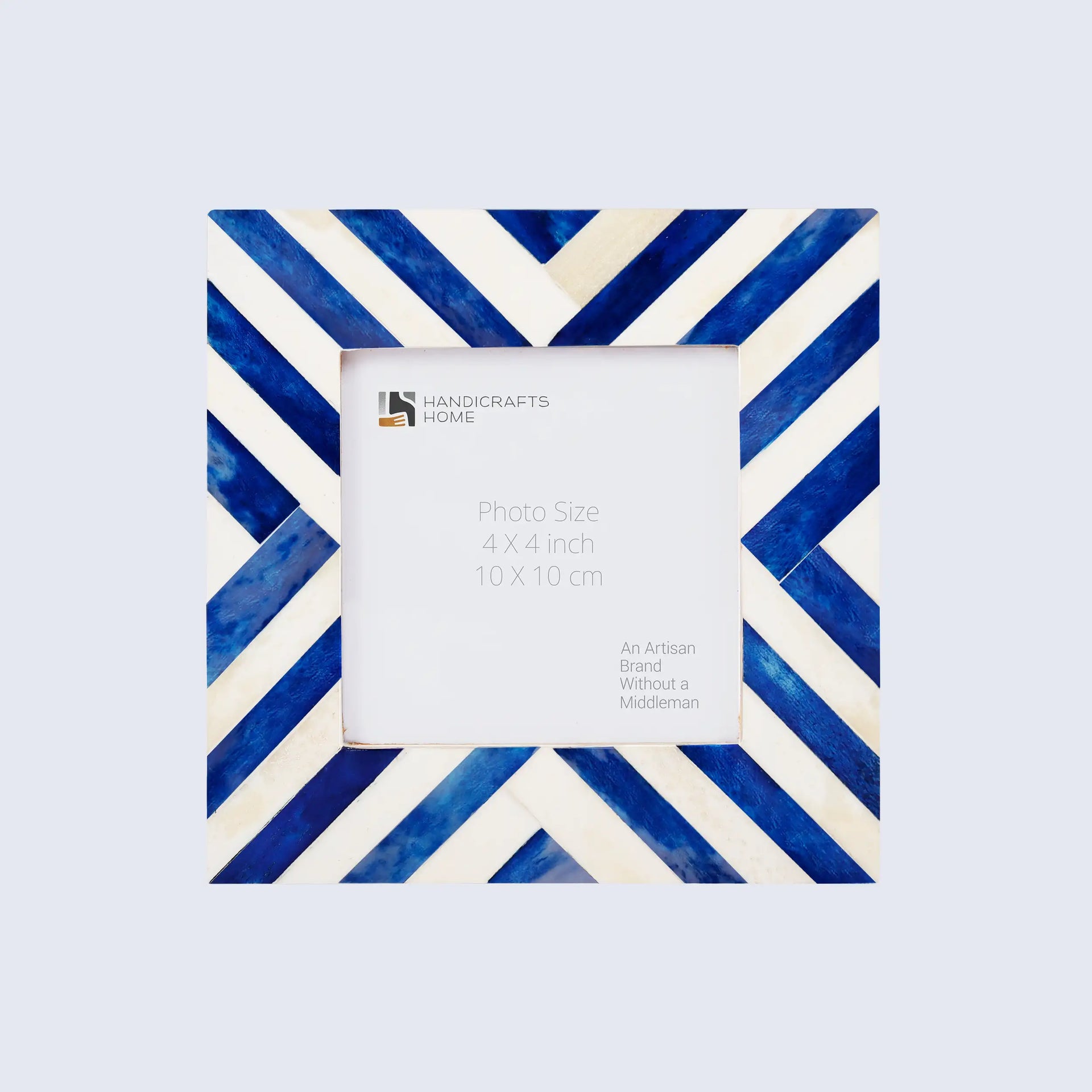 Square Baby Picture Frames Chevron Pattern Bone Inlay-4" x 4", Blue