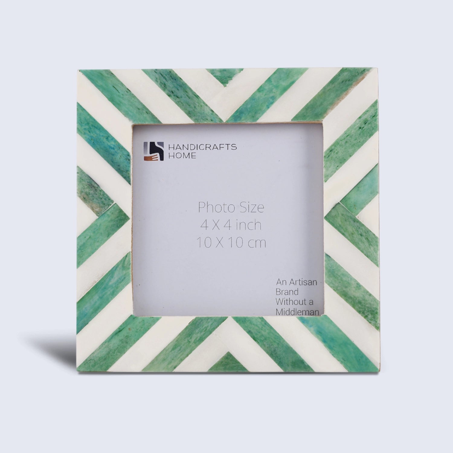 Baby Picture Frame Chevron Collection Bone Inlay Green 4" x 4"