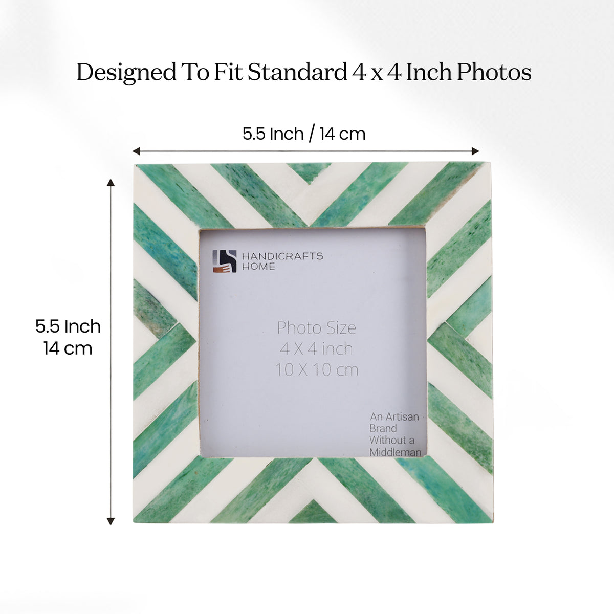 Picture Frame Chevron Collection Bone Inlay Green 4" x 4"