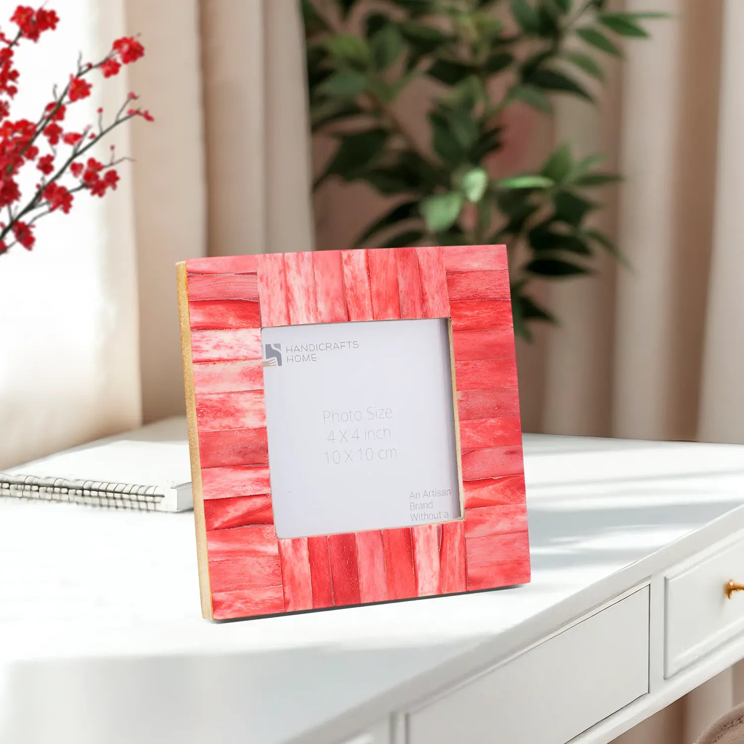 Baby Picture Frame Classic Collection Bone Inlay Red 4x4"