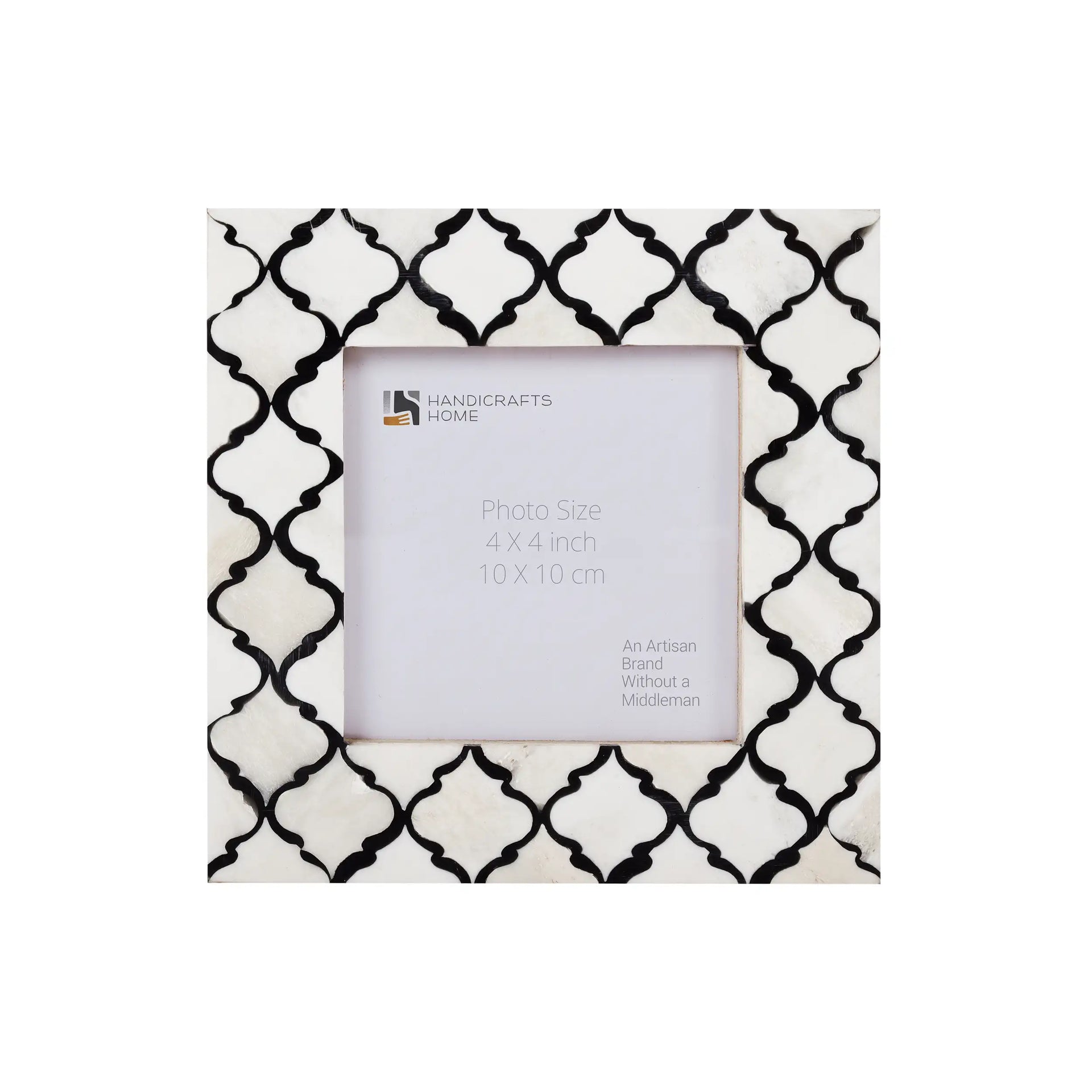 Baby Picture Frame Moroccan Pattern Collection Bone & Resin Inlay-Black & White, 4" x 4"