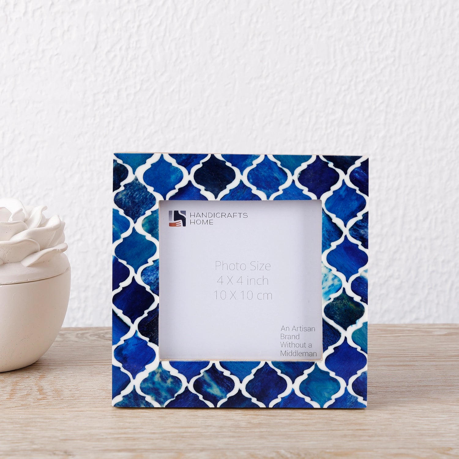 Baby Picture Frames Moroccan Pattern Collection Bone & Resin Inlay - Blue, 4" x 4"