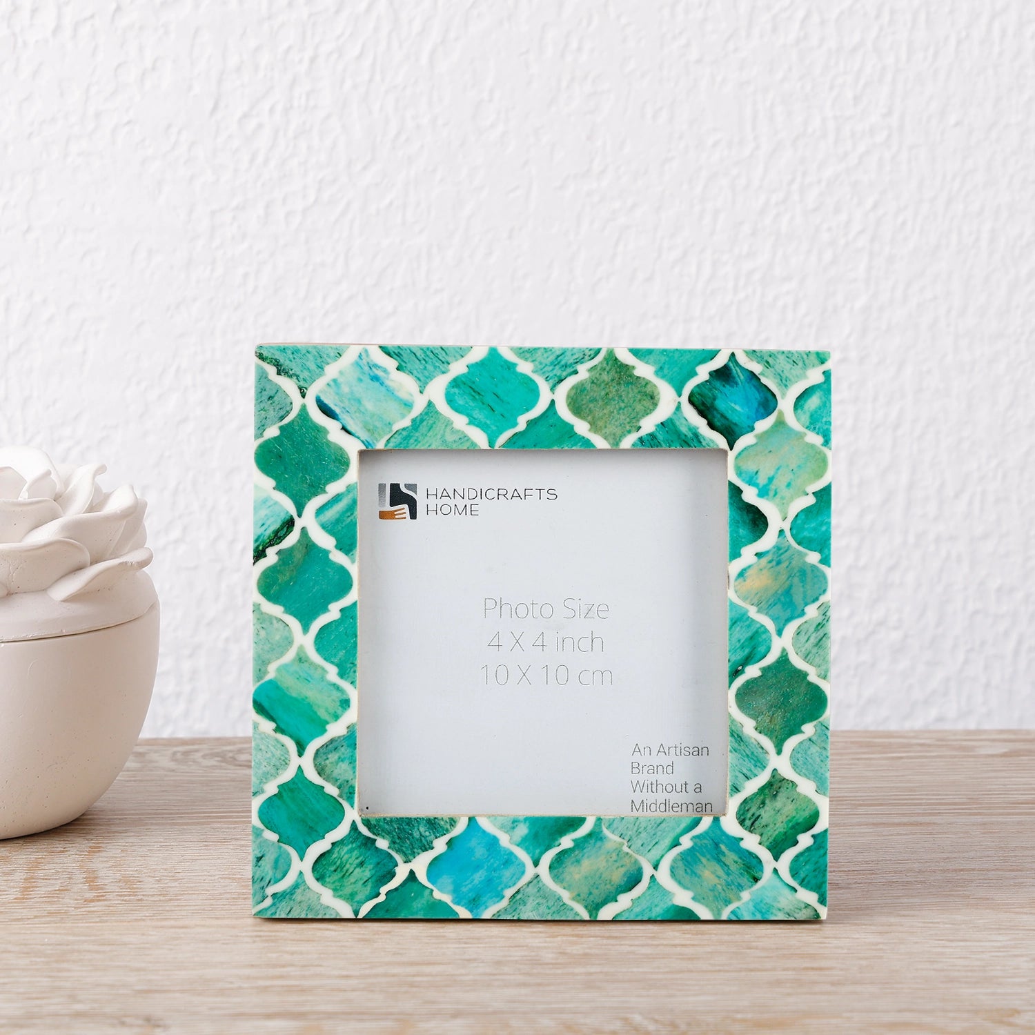 Baby Picture Frame Moroccan Pattern Collection Bone & Resin Inlay Green – 4 Sizes