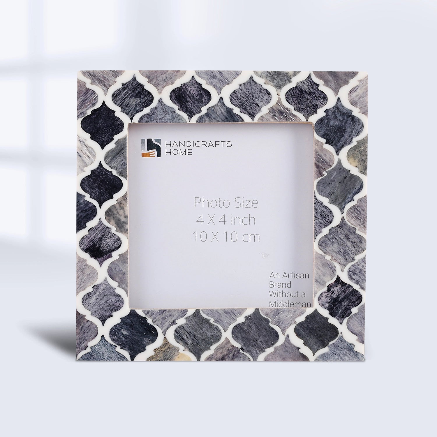 Baby Picture Frames Moroccan Pattern Collection Bone & Resin Inlay - Grey, 4" x 4"
