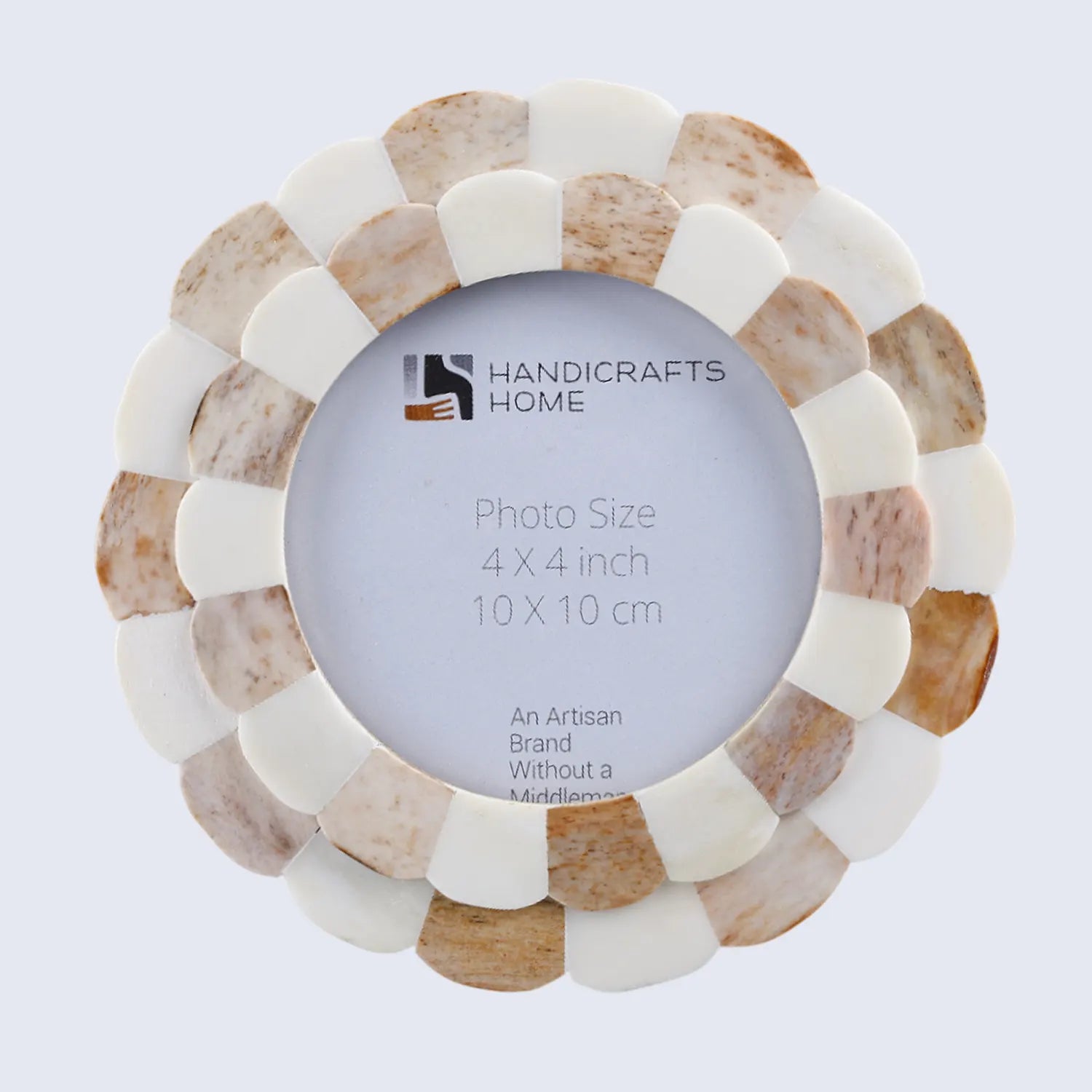 Baby Round Picture Frame Scalloped Collection Bone Inlay Brown 4x4"