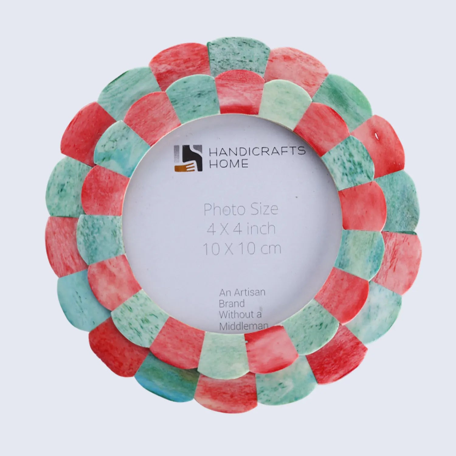Baby Round Picture Frame Scalloped Collection Bone Inlay Green Red 4x4
