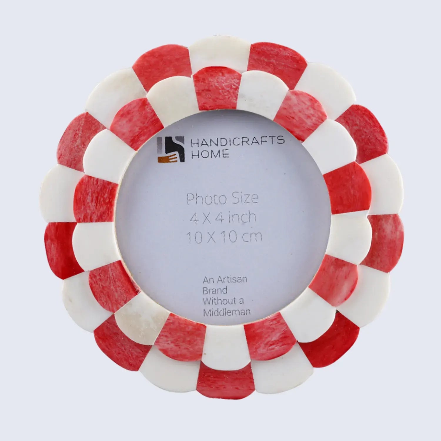Baby Round Picture Frame Scalloped Collection Bone Inlay Red 4x4