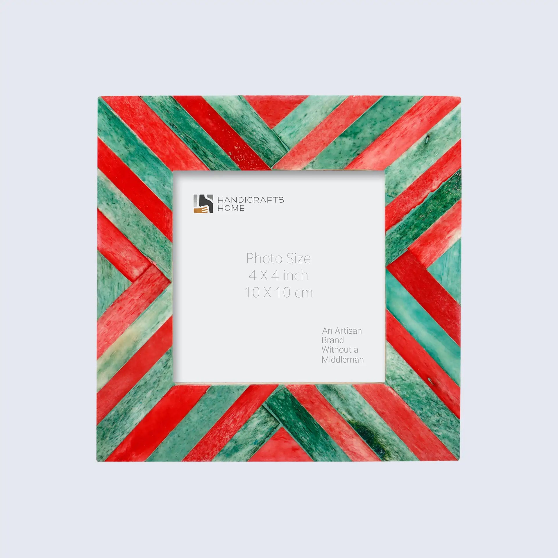Baby Picture Frames Chevron Collection Bone Inlay - Green & Red, 4" x 4"