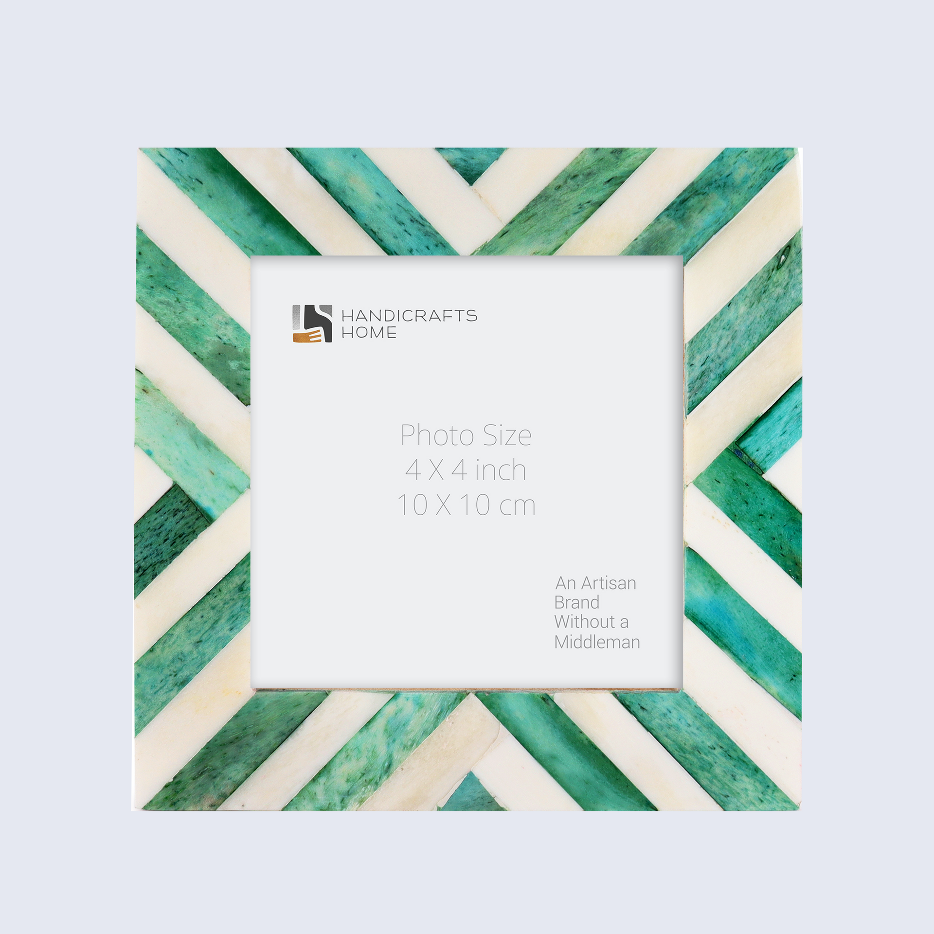 Baby Picture Frames Chevron Collection Bone Inlay - Green, 4" x 4"
