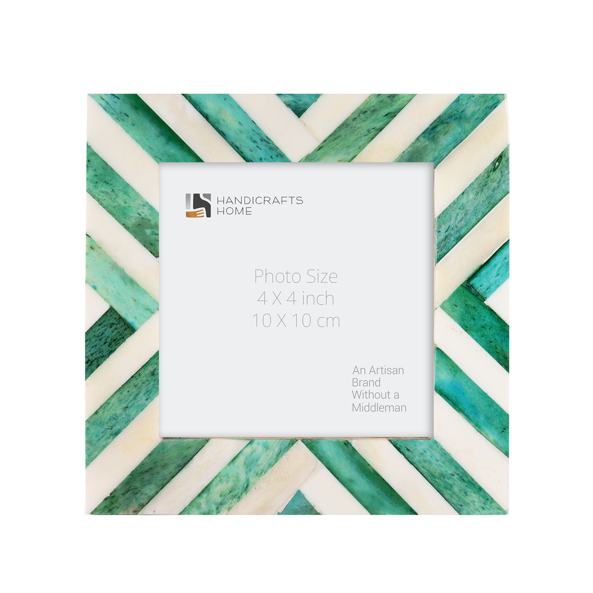 Baby Picture Frames Chevron Collection Bone Inlay - Green, 4" x 4"