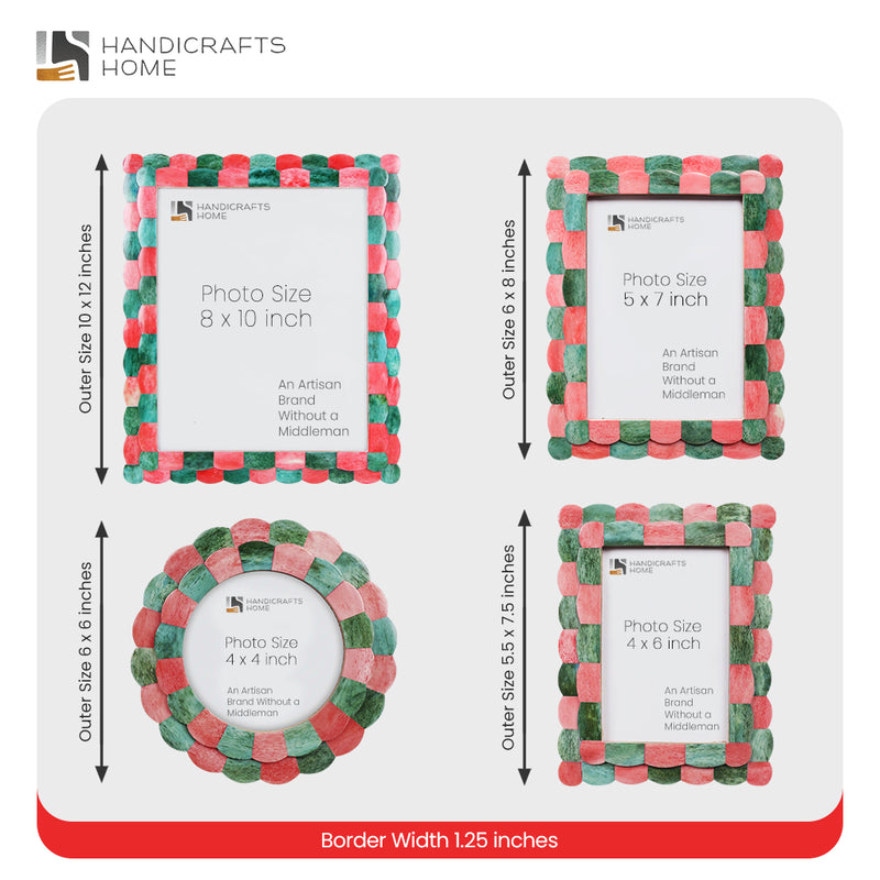 Size Chart for Picture Frame Scalloped Art Collection Bone Inlay Green Red 3 Sizes