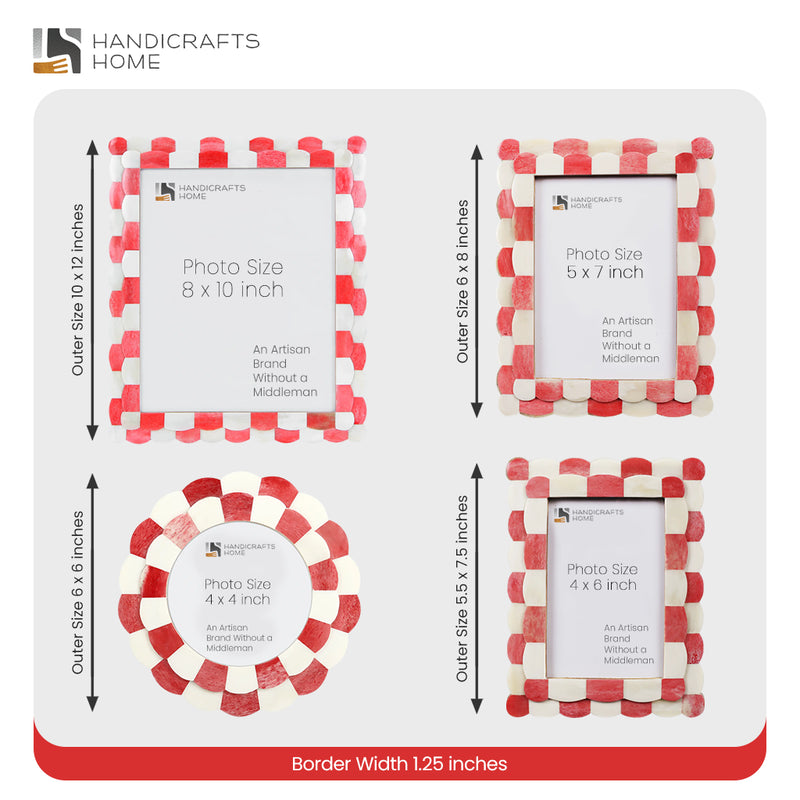 Size Chart for Picture Frame Scalloped Art Collection Bone Inlay Red White 3 Sizes