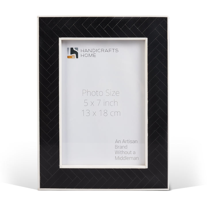 Handmade Picture Frames Chevron Pattern Collection Resin Inlay, Black-White-4x6 , 5x7", for tabletop or wall display