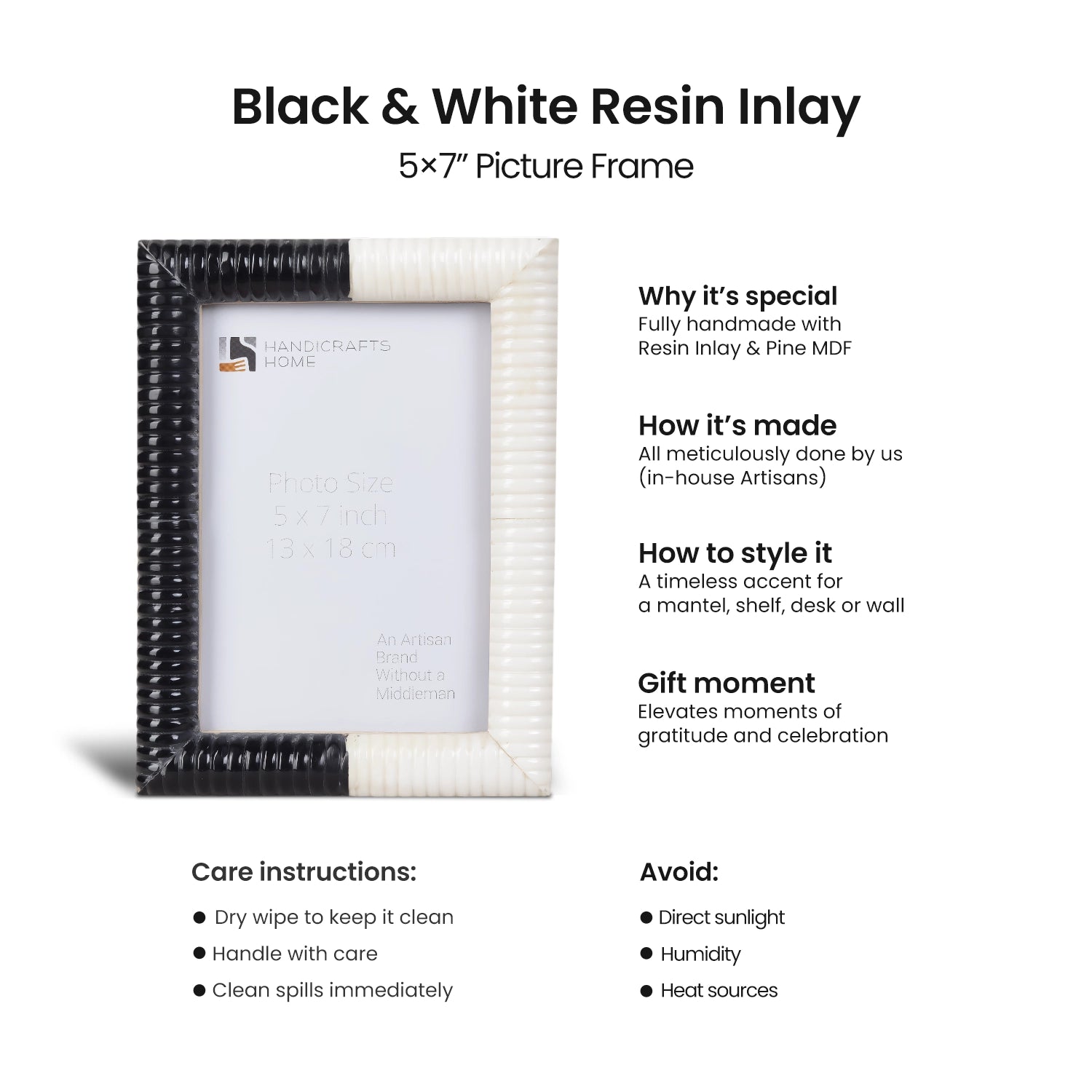 Black White Resin Hand Carved Ridge Picture Frame 4x6 5x7
