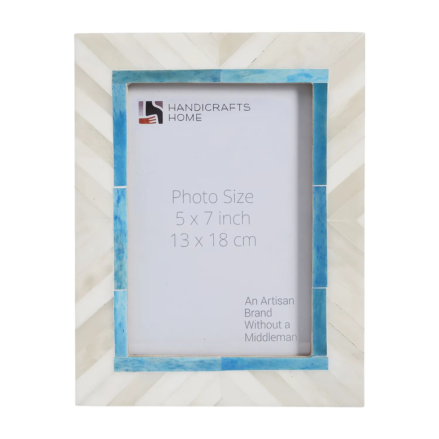 Bone Inlay Picture Frame | Coastal Chevron Blue & White