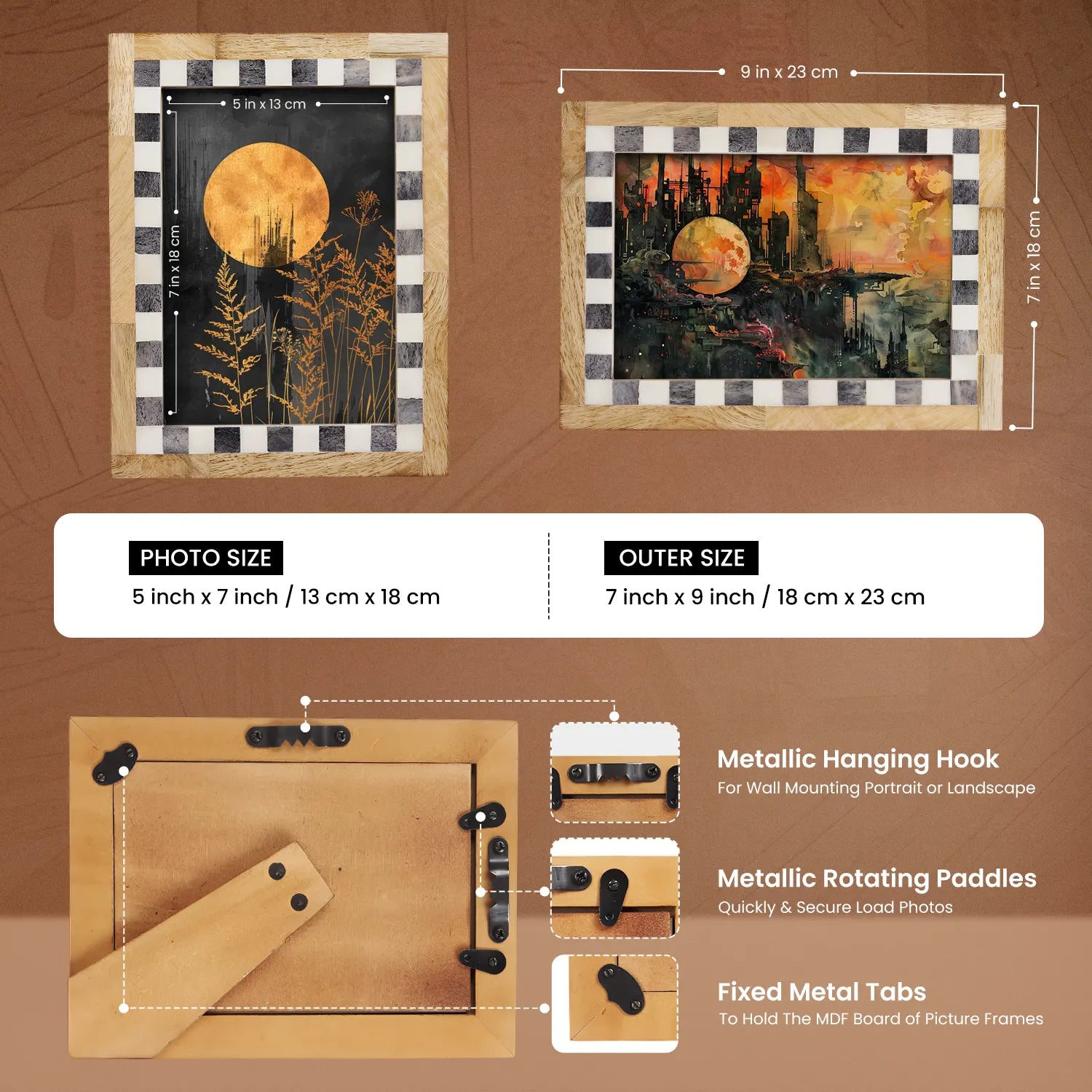 Picture Frame Checkered Collection Bone Inlay Grey & White – 4x6 & 5x7"