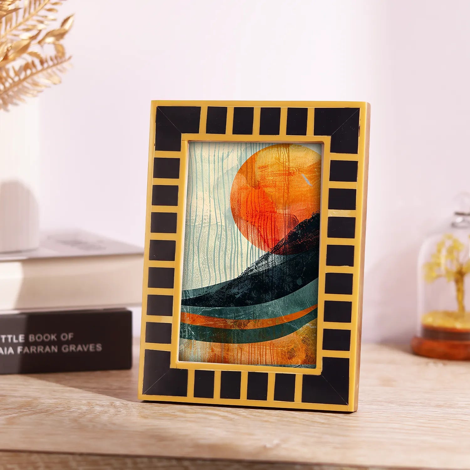 Picture Frames Square Pattern Collection Resin Inlay, Black- 4x6, 5x7"