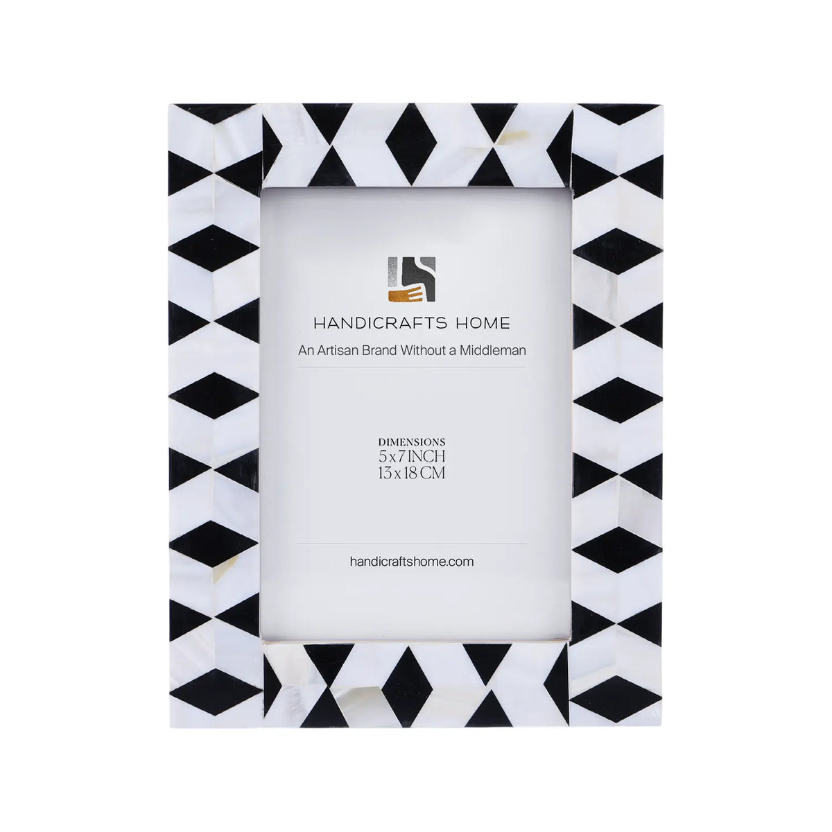 Picture Frame Diamond Mosaic Collection Mother of Pearl & Resin Inlay Black & White – 4x6 & 5x7"