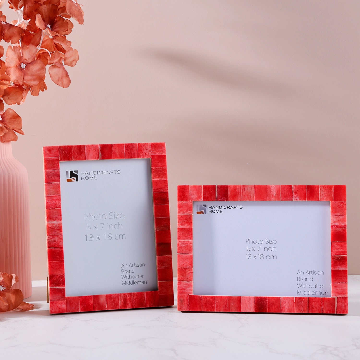 Picture Frame Classic Pattern Collection Bone Inlay Red, Pack of 2, 3 sizes