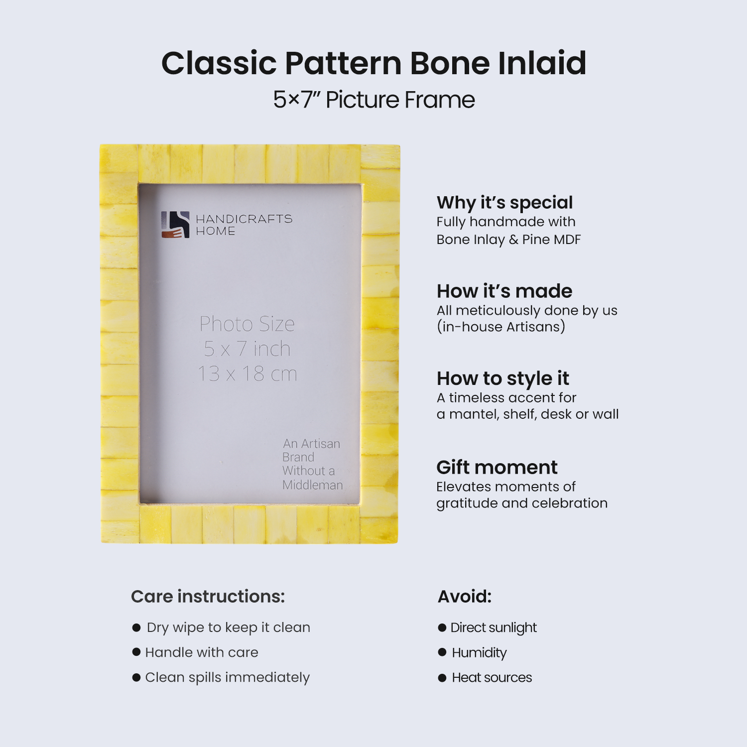 Yellow Picture Frames | Classic Bone Inlay | 4x6 5x7 8x10
