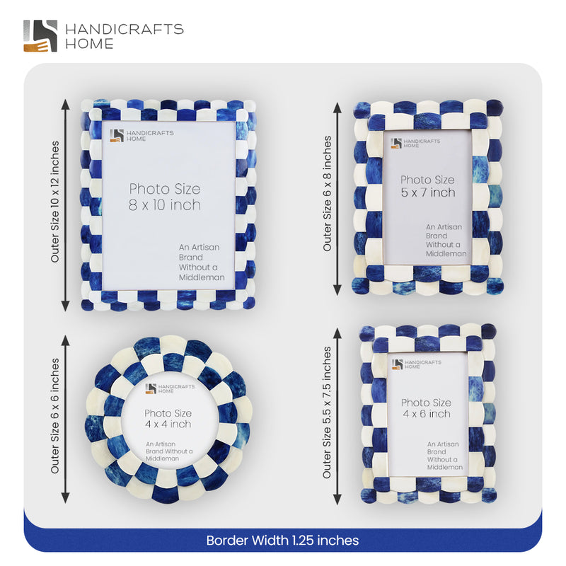 Size Chart for Picture Frame Scalloped Art Collection Bone Inlay Blue White 3 Sizes