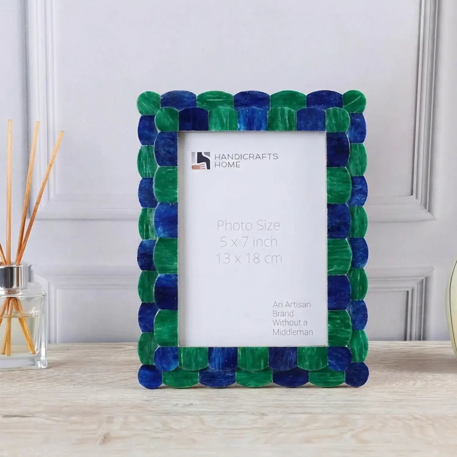 Pre Order Picture Frame Scalloped Pattern Bone Inlay Collection, Green Blue, 2 Sizes