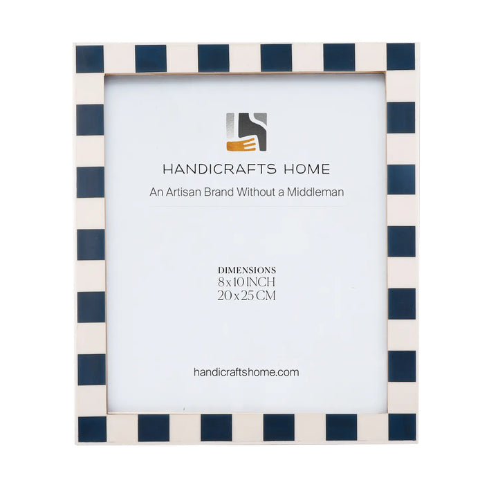 Handmade Checkered Picture Frame - Navy & White Resin Inlay - 4x4 4x6 5x7 8x10, for tabletop or wall display