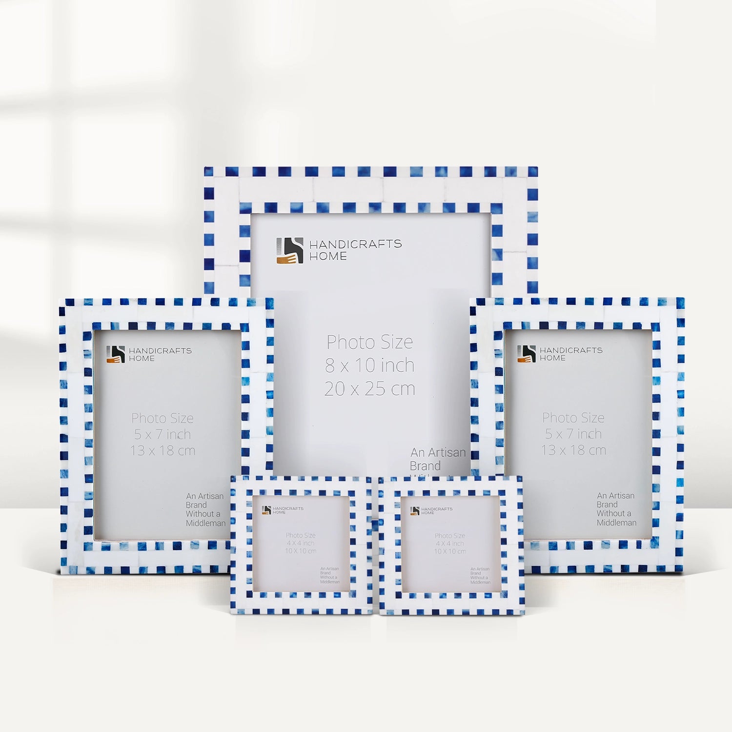 Blue White Bone Inlay Checkered Picture Frames ( Set of 5 )