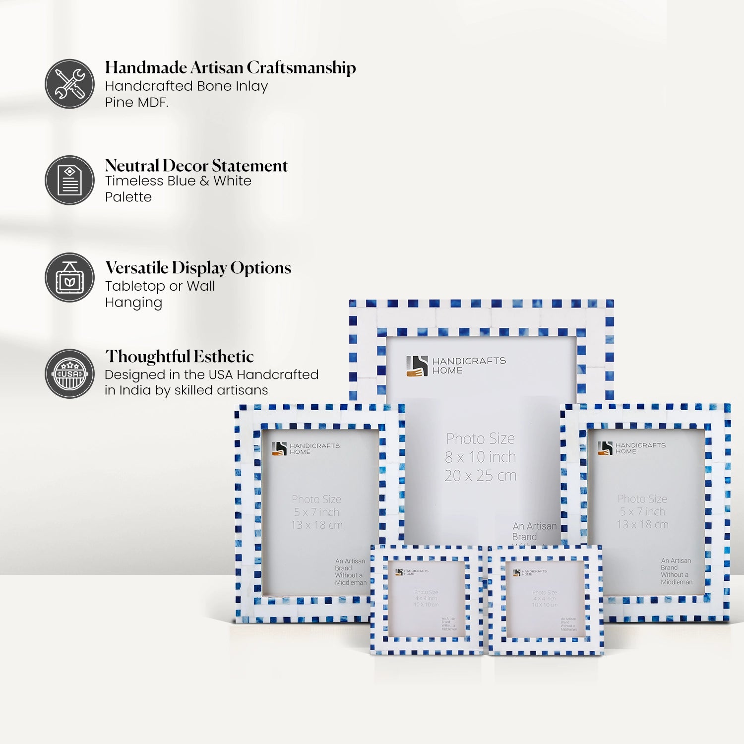 Blue White Bone Inlay Checkered Picture Frames ( Set of 5 )