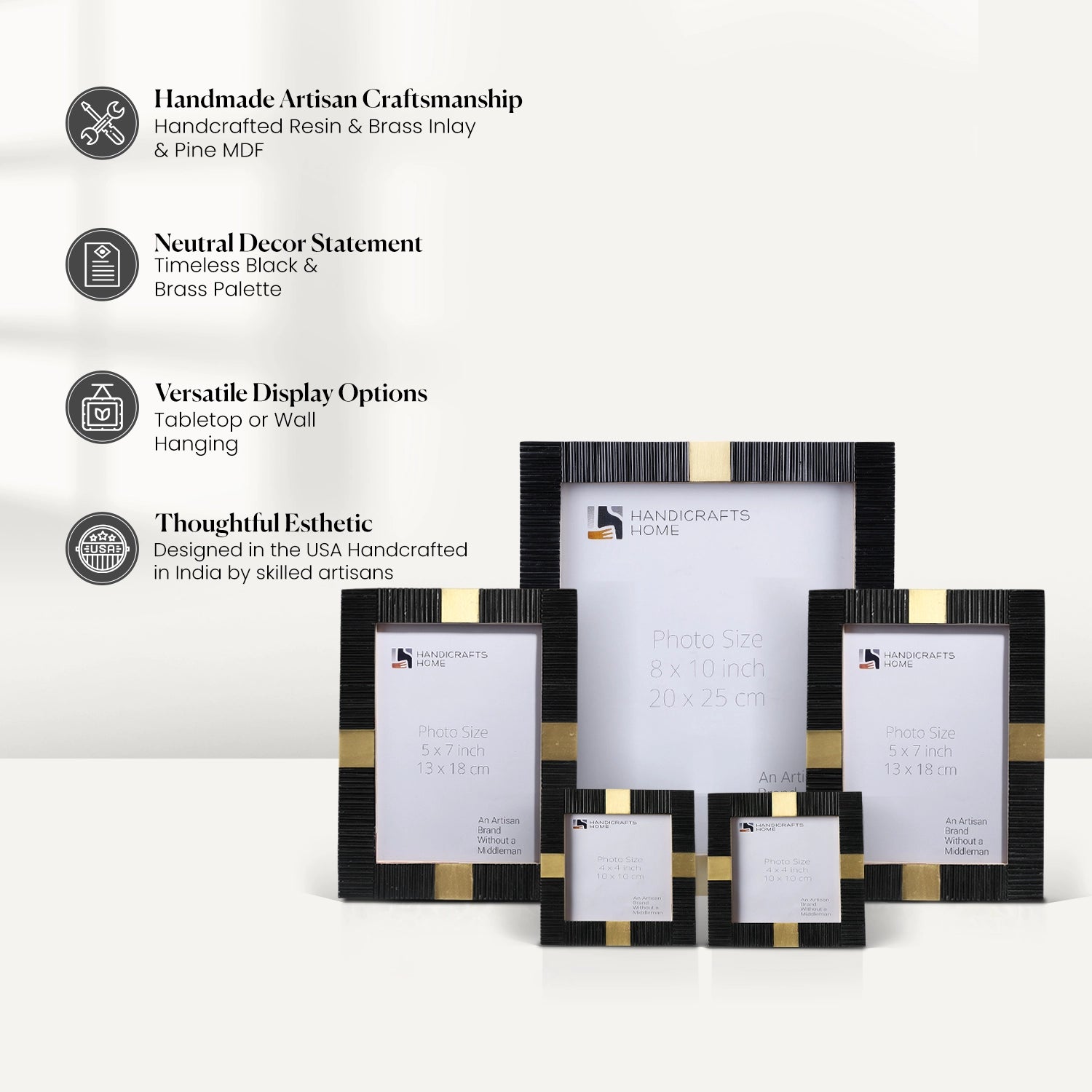 Black Resin Inlay Picture Frame Set with Brass Accent ( 5 Pieces)