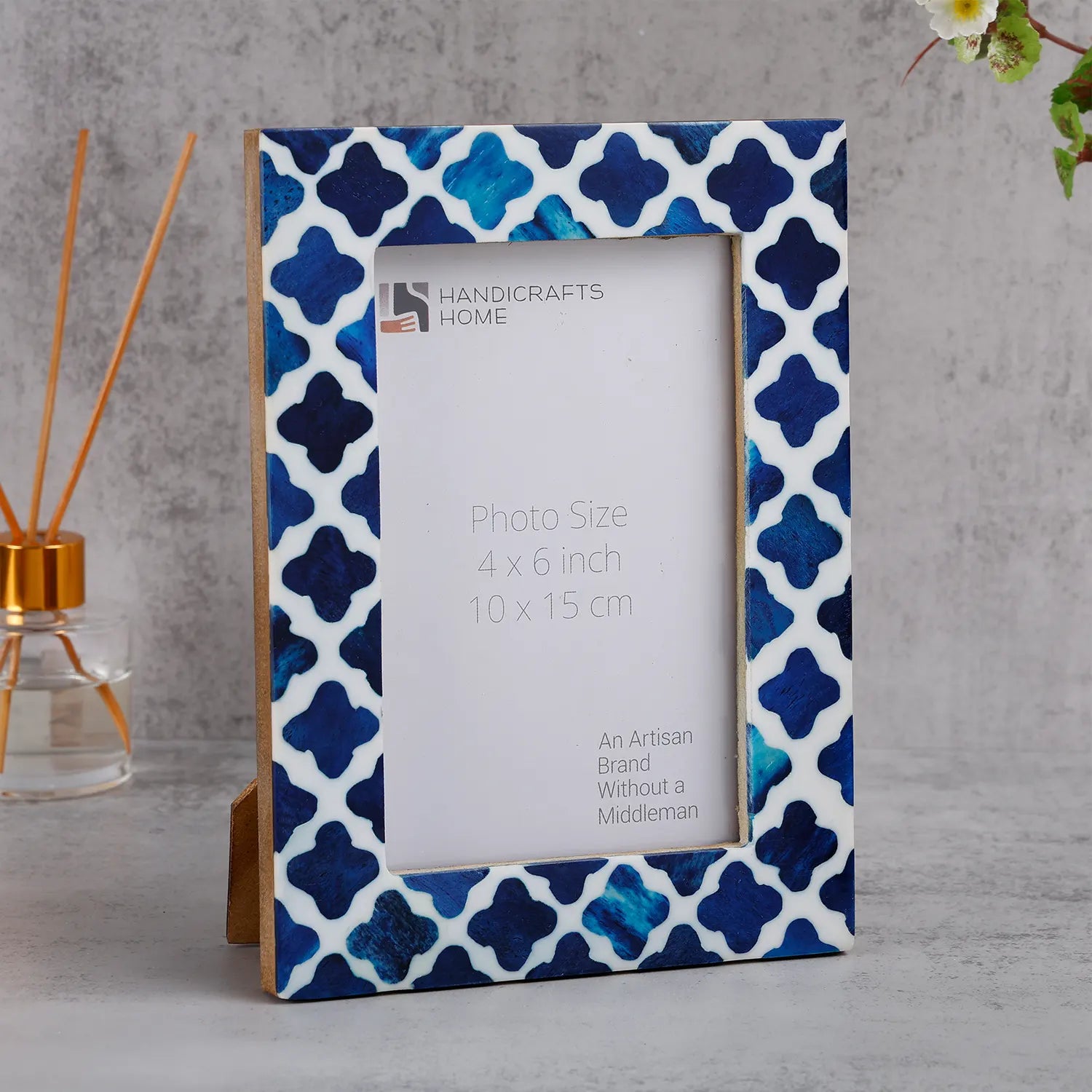 Picture Frame Indigo Collection Bone & Resin Inlay, Blue - White, 4" x 6"