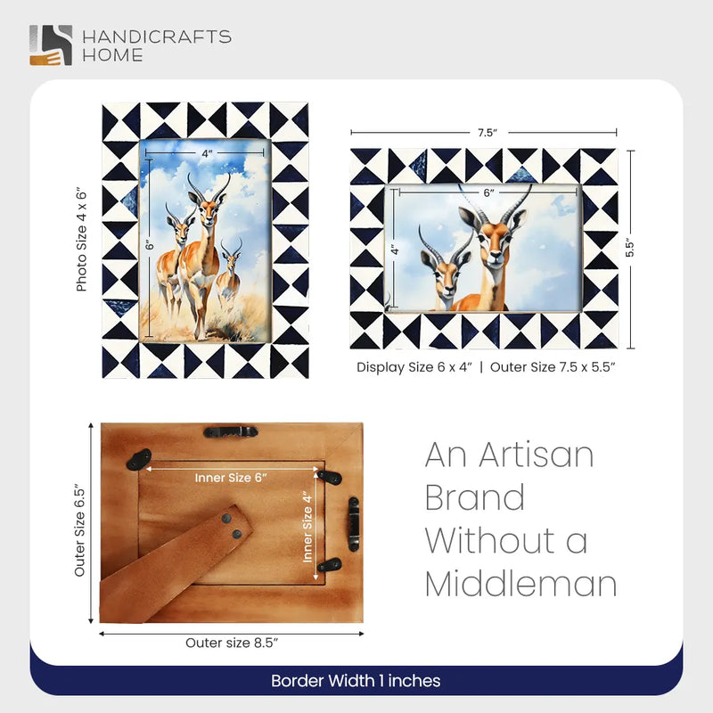 Size Chart for Picture Frame Indigo Pattern Collection Bone Resin Inlay Blue White 4x6