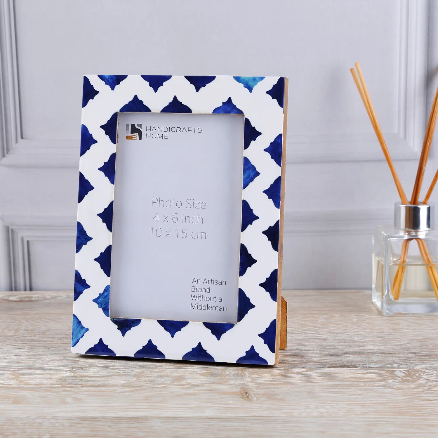 Picture Frame Indigo Pattern Collection Bone Resin Inlay White Blue 4x6