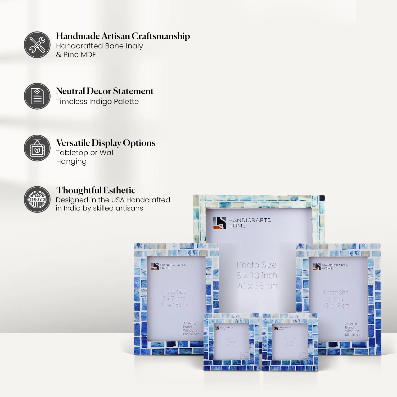 Indigo Mosaic Bone Inlay Picture Frame Set (5-Pieces)