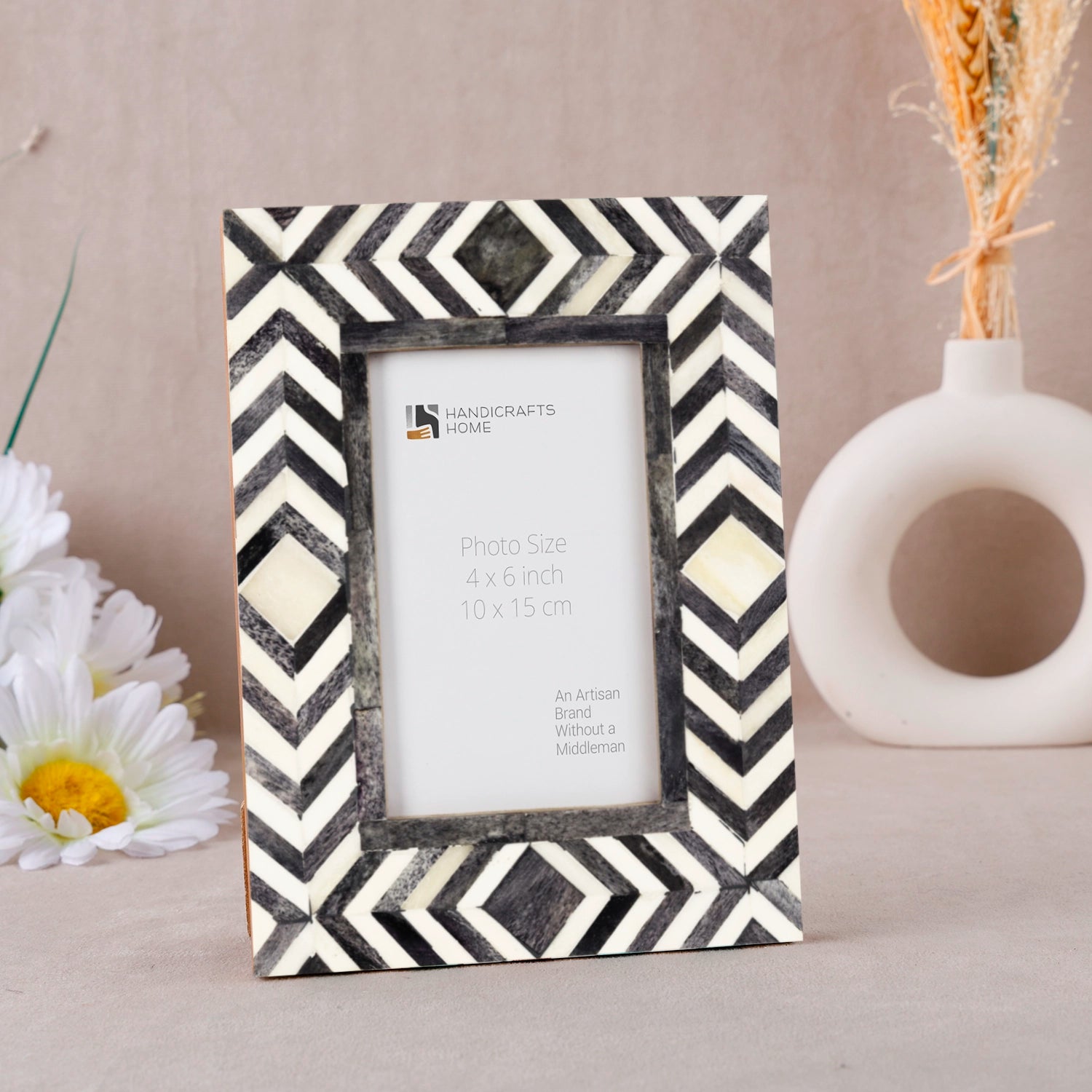 Photo Frame Mosaic Slate Chevron Collection Bone Inlay Grey White 4x6