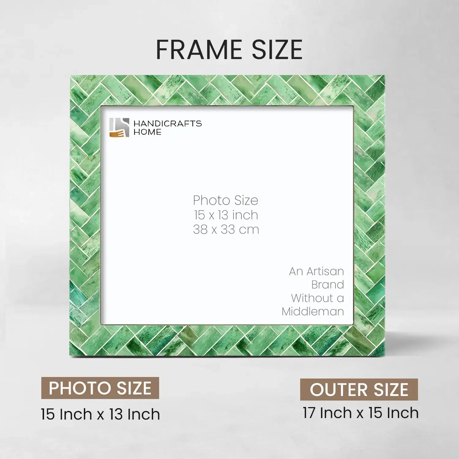 Pre-Order Green Bone Inlay Herringbone Wall Poster Frame 15" x 13"