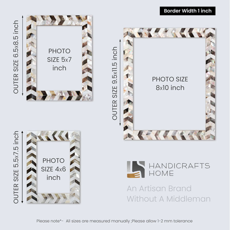 Size Chart for Picture Frames Pearlescent Chase Collection Mother of Pearl White 3 Sizes