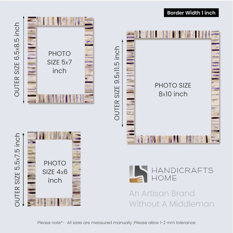 Size Chart for Picture Frames Pearlescent Hologram Collection Bone Inlay White 3 Sizes