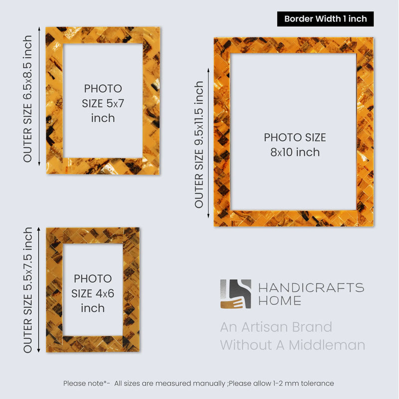 Size Chart for Picture Frames Pearlescent Honey Collection Resin Inlay Yellow Black 3 Sizes