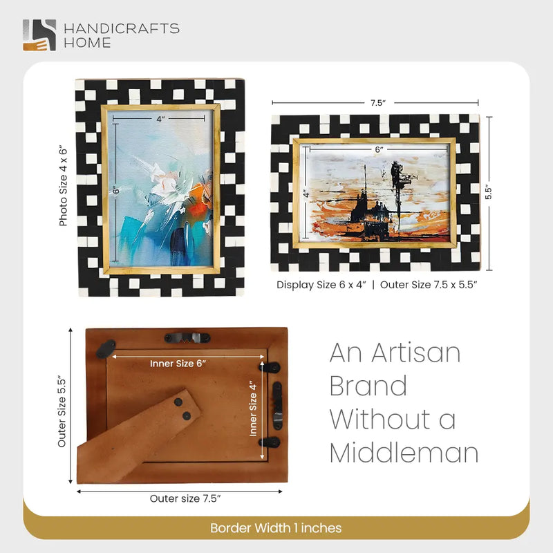 Size Chart for Picture Frames Halo Mosaic Collection Resin Inlay With Brass Accents, Black- 4x6