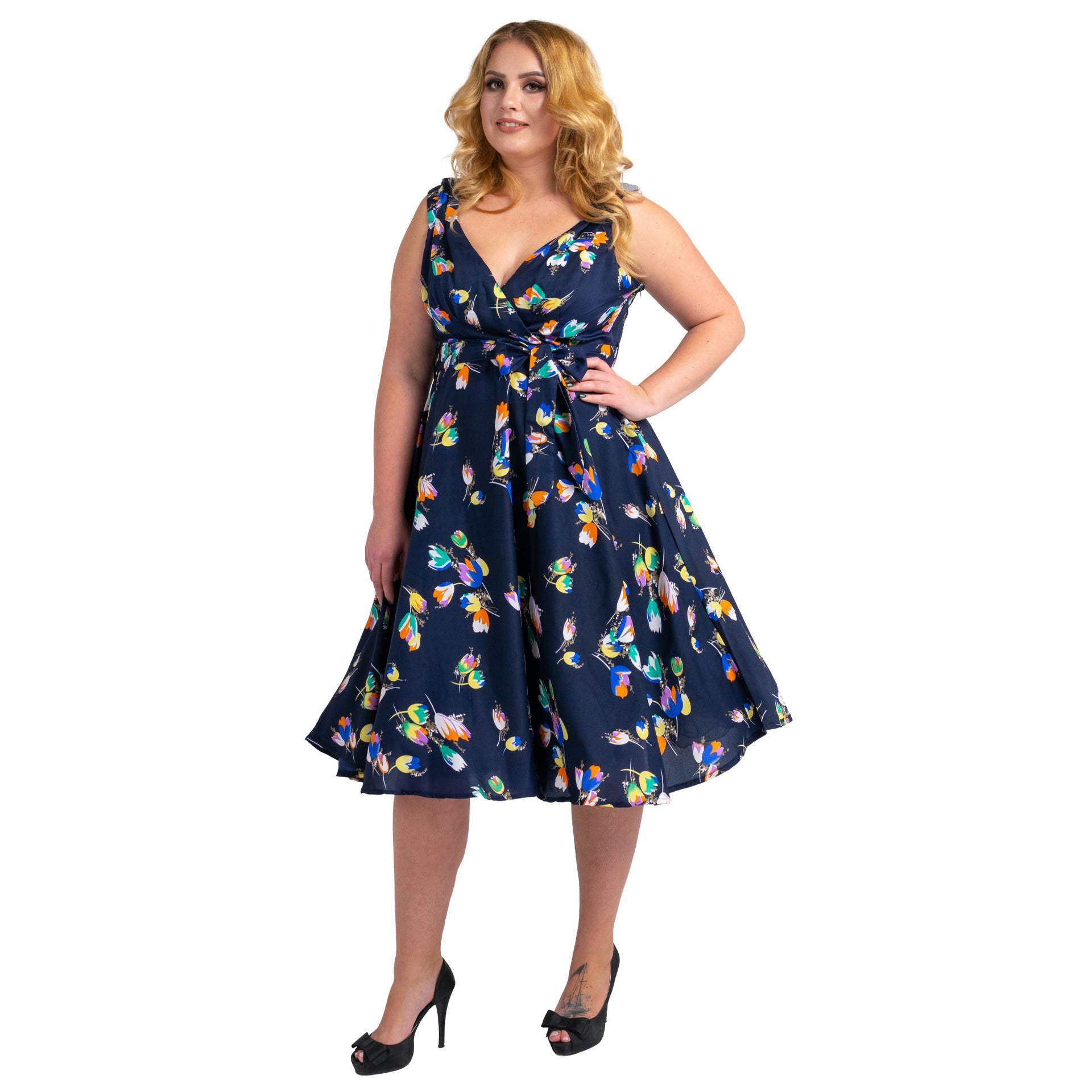 Miss Lavish London Floral Retro Fit & Flare Midi Dress