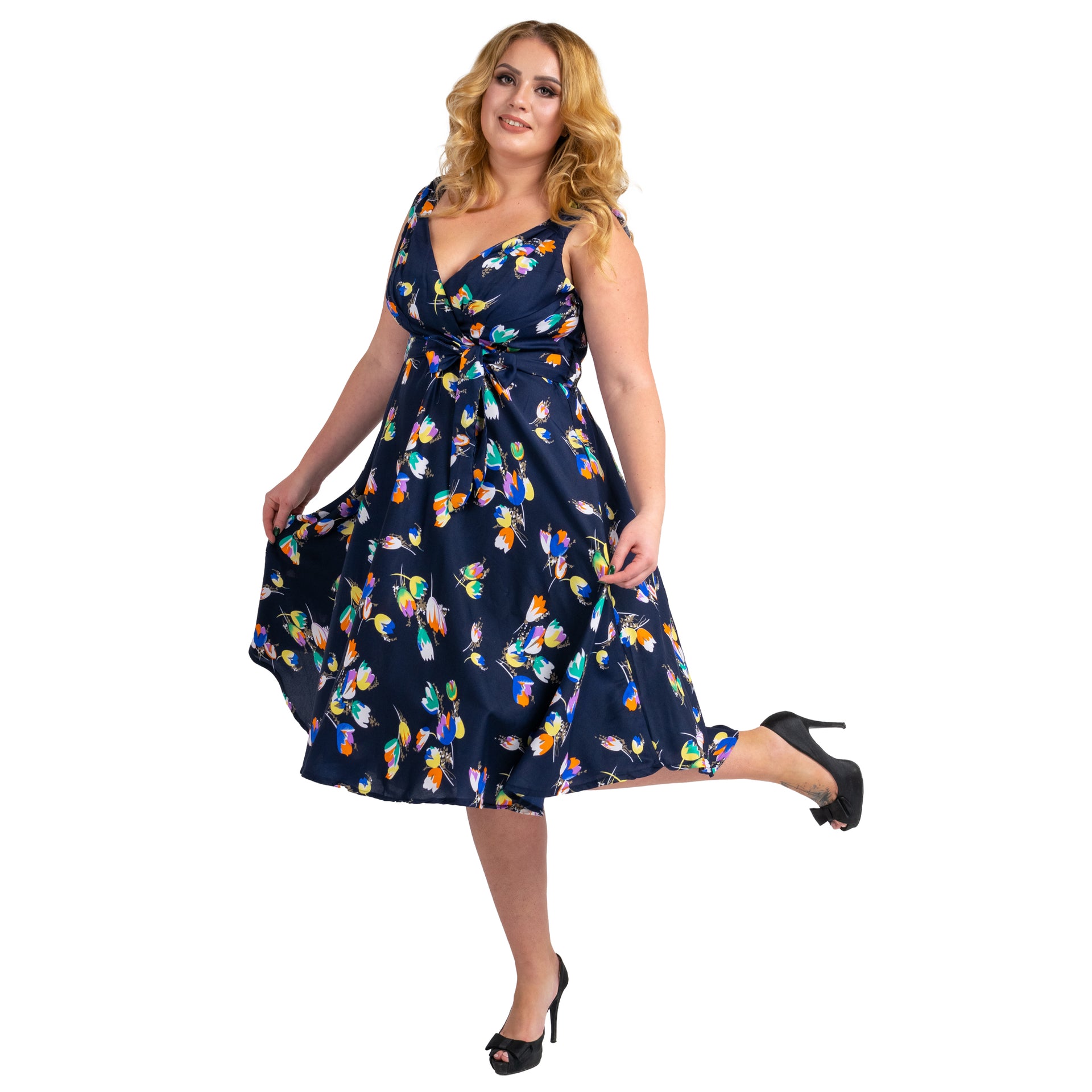 Miss Lavish London Floral Retro Fit & Flare Midi Dress