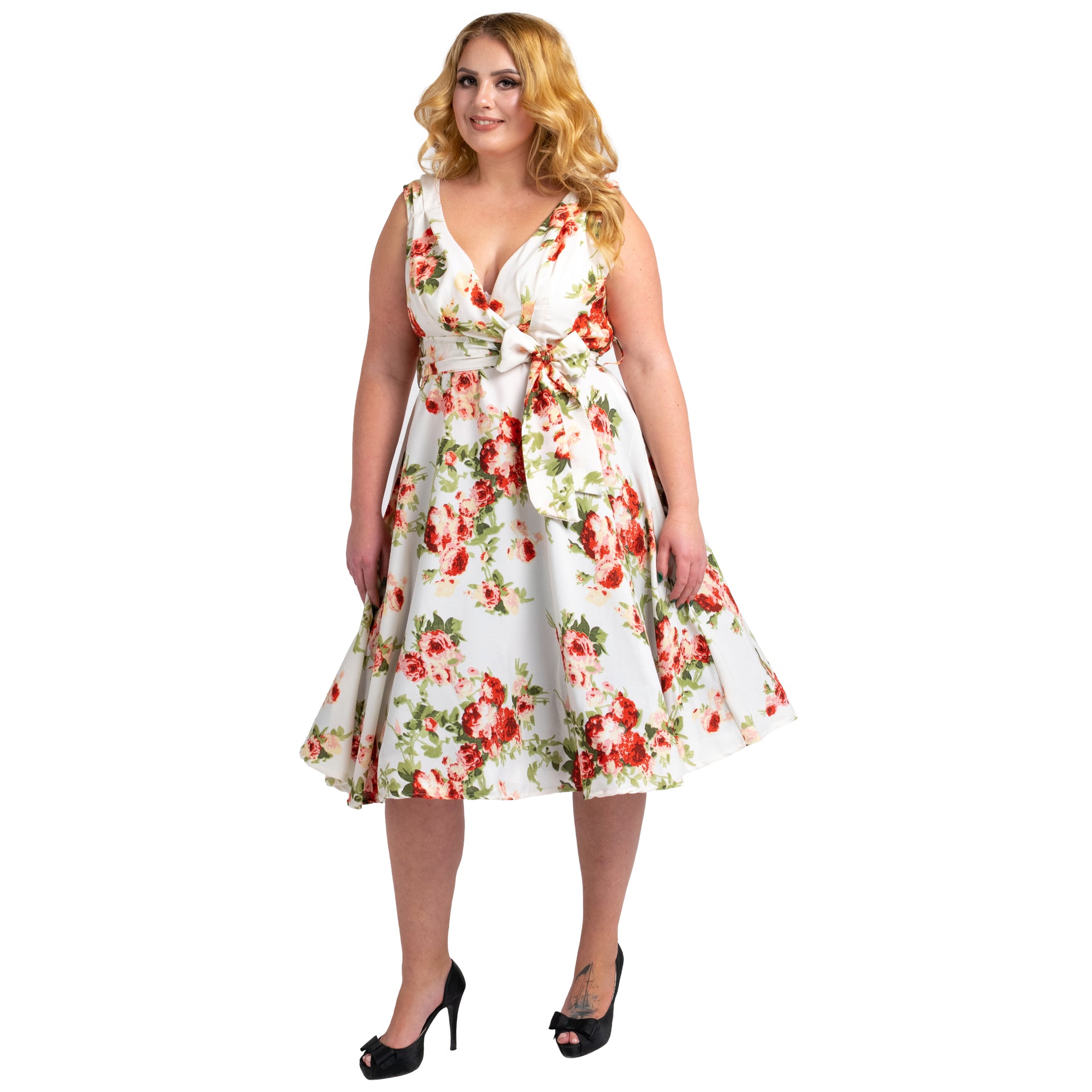 Miss Lavish London Floral Retro Fit & Flare Midi Dress