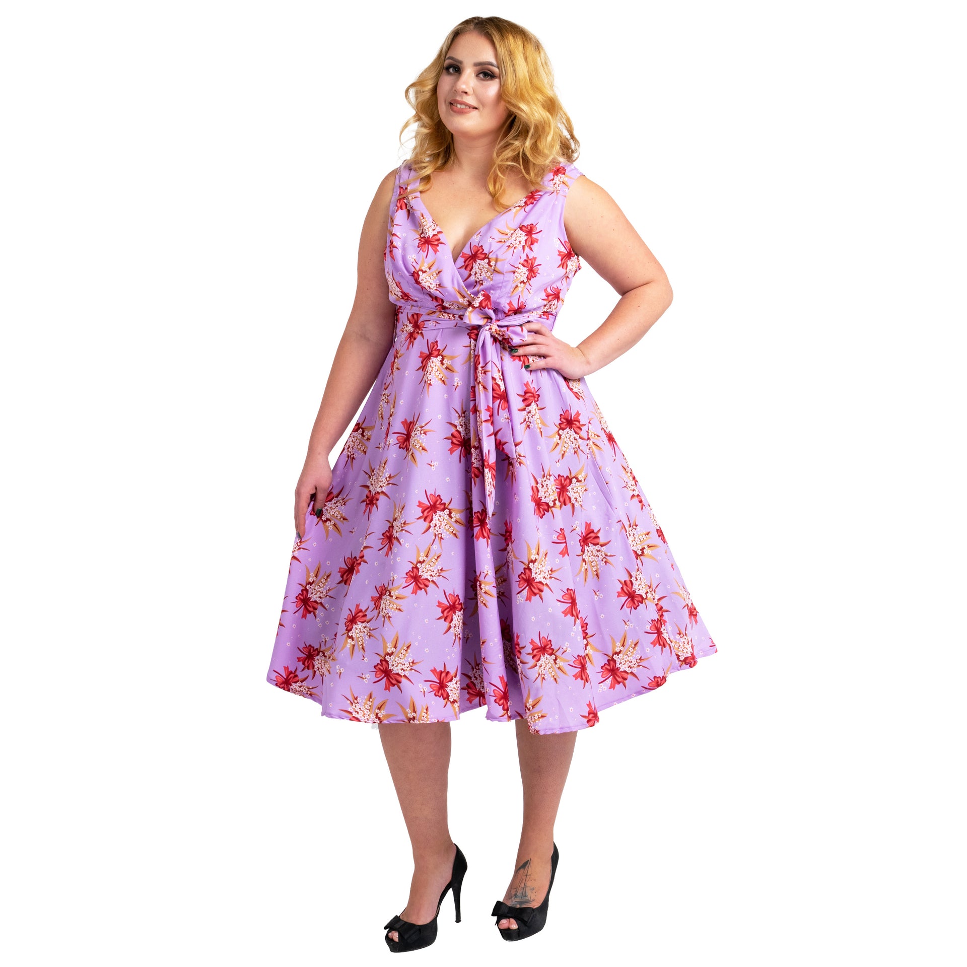 Miss Lavish London Floral Retro Fit & Flare Midi Dress