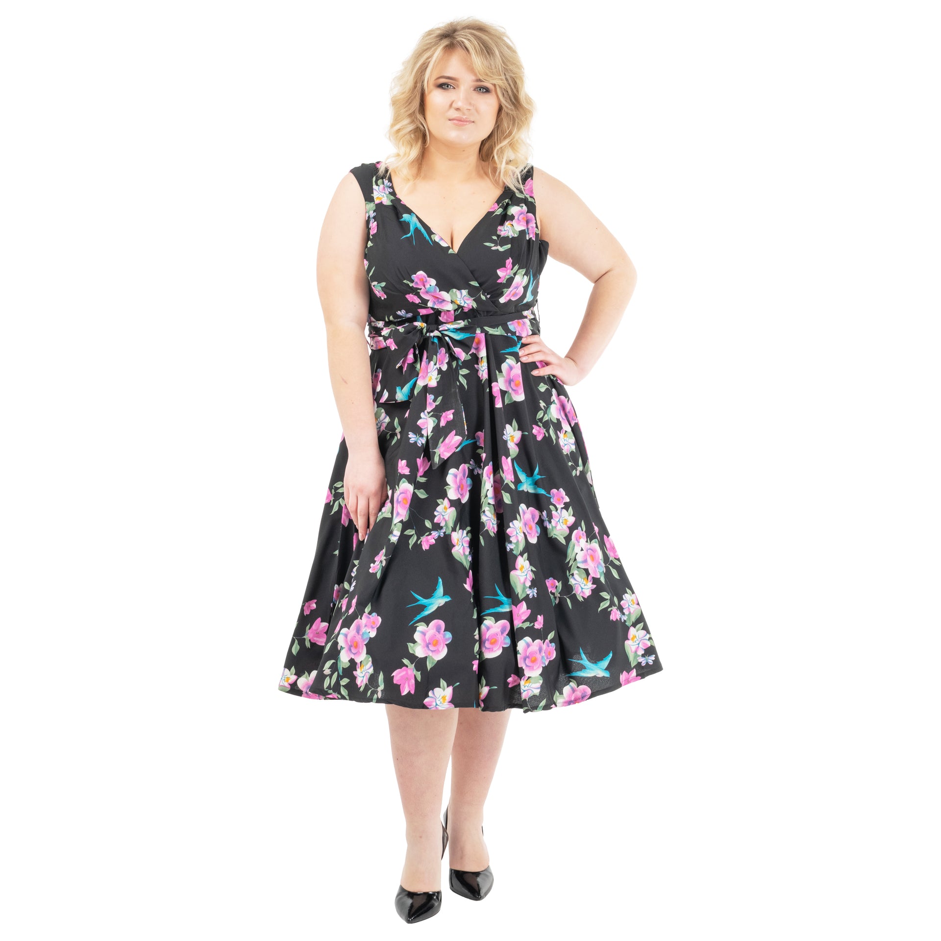 Miss Lavish London Floral Retro Fit & Flare Midi Dress