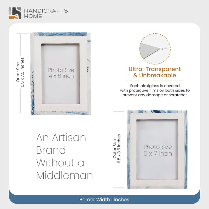 Size Chart for Picture Frame Cosmo Collection Resin Inlay - White & Blue, 4x6, 5x7