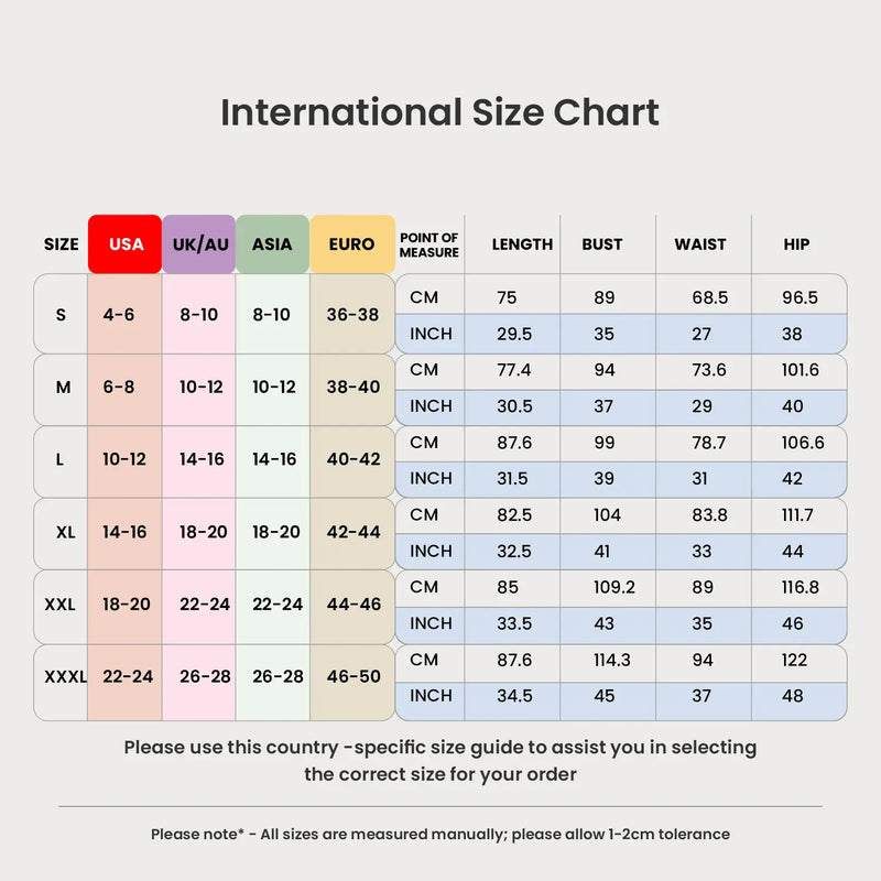 Size Chart for Drop Shoulder Romper – Gathered Sleeve Tie-Front Summer Playsuit S to 2XL in 6 Color